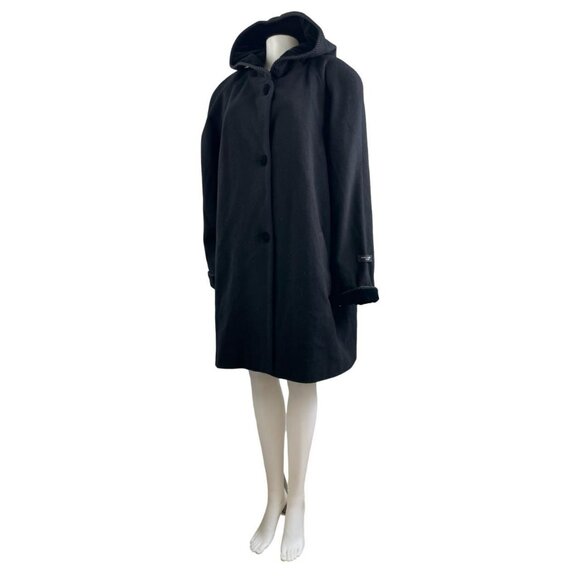Vintage Black Wool & Cashmere Coat Plus Size 2X 1990s Velvet Trim Overcoat Gorg - Picture 7 of 8